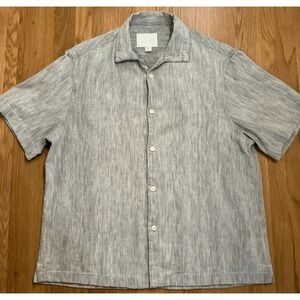 Zara Gray Textured Cotton Short Sleeve Button Up Shirt Men's L Resort Casual